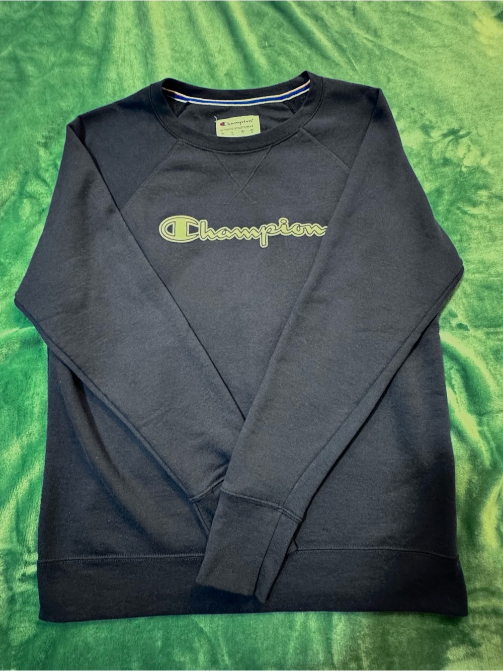 Champion Navy Blue Lightweight Crewneck with Appliqué Logo